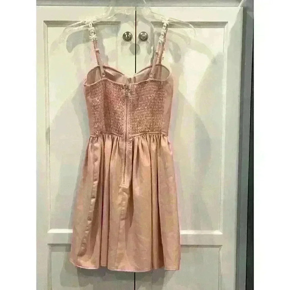 ALYTHEA dress Womens Small Pink Mini Back Zip Balletcore Stretch Daisy Straps - Picture 2 of 3